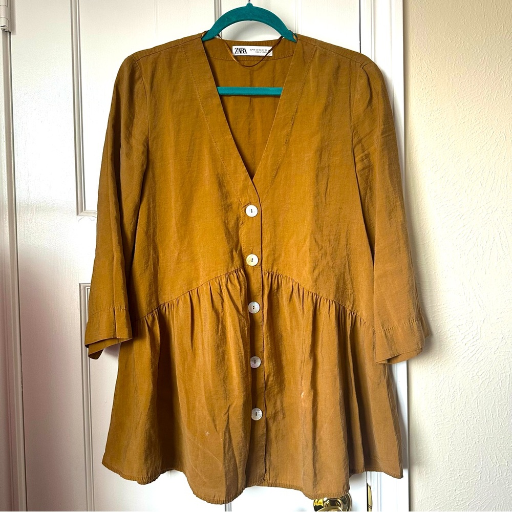 5/$25 Zara Tan/brown Boho Tunic, Button Down, Oversized Size XS